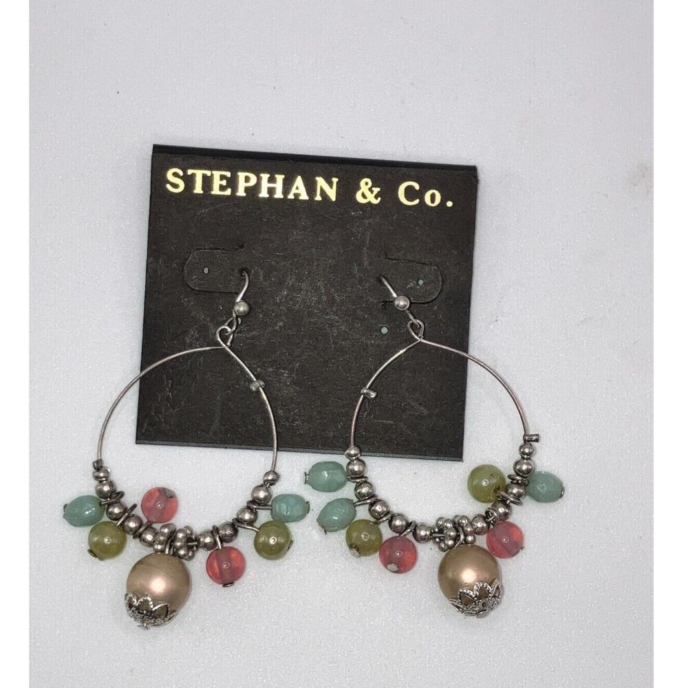 NWT! Stephan & Co. Multicolored Beaded Dangle Hoop 2.5" Earrings!